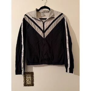 PINK Victoria's Secret Full Zip Windbreaker Jacket Black White Chevron Logo XS/S